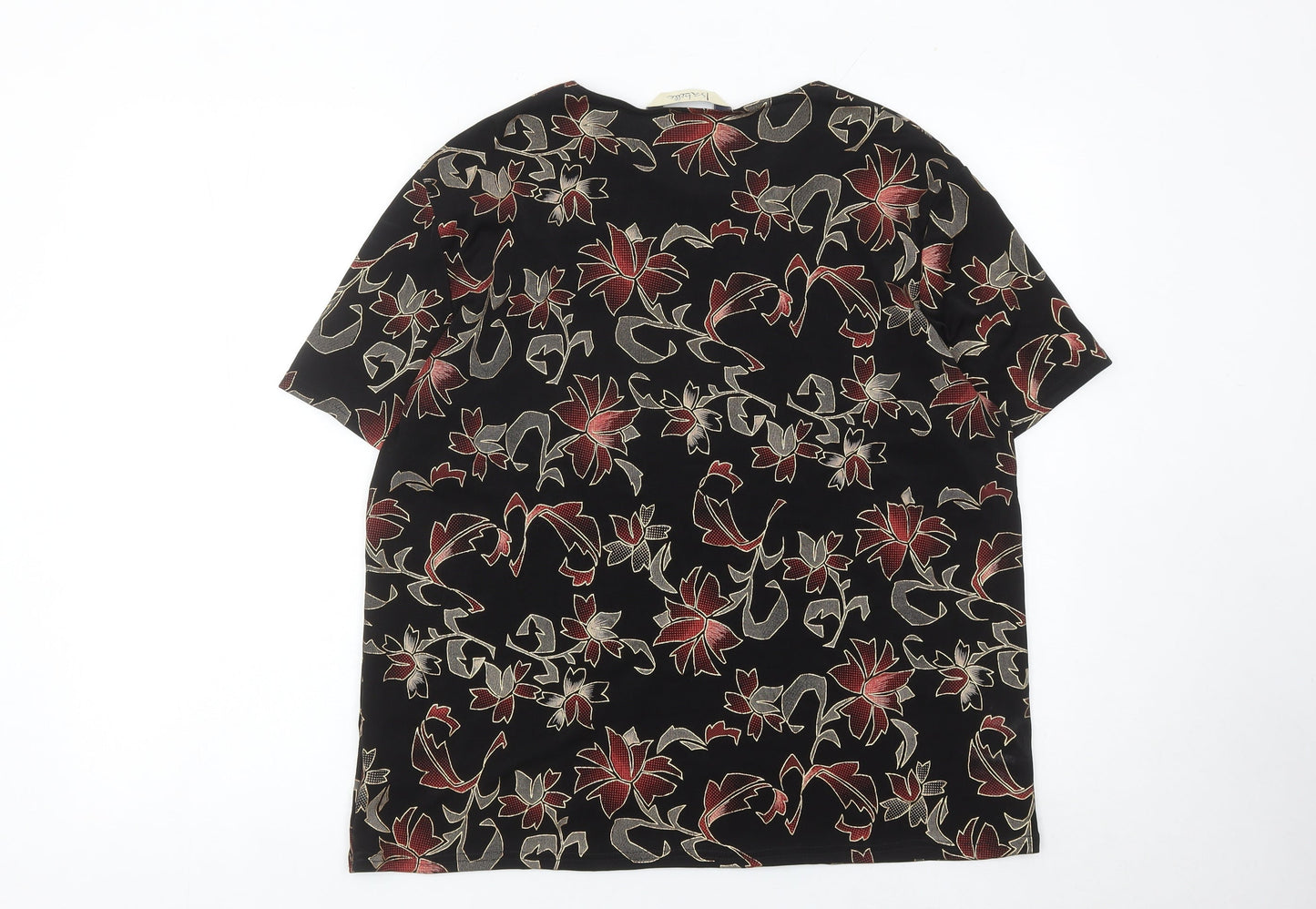 Isabelle Womens Black Red Floral Short Sleeve T-Shirt Size 14
