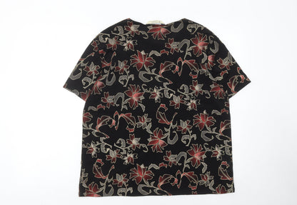 Isabelle Womens Black Red Floral Short Sleeve T-Shirt Size 14