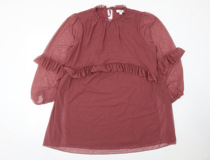 Marks and Spencer Women’s Petite Purple Shift Dress Size 14 Ruffle Long Sleeve