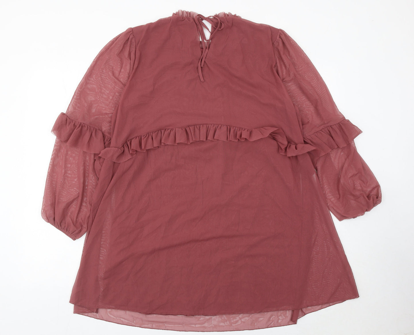 Marks and Spencer Women’s Petite Purple Shift Dress Size 14 Ruffle Long Sleeve