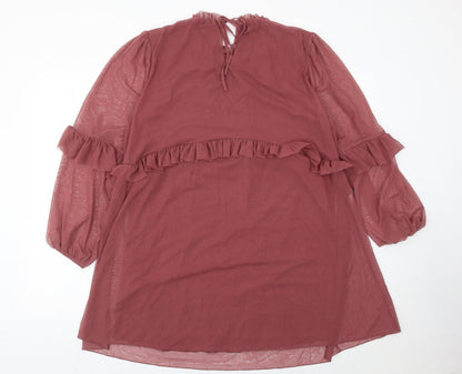 Marks and Spencer Women’s Petite Purple Shift Dress Size 14 Ruffle Long Sleeve