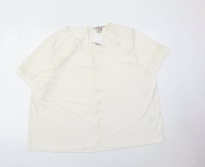 H&M Women Ivory Lace Trim Blouse Tunic Top XL Short Sleeve