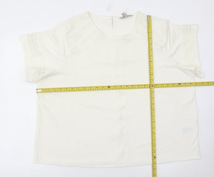 H&M Women Ivory Lace Trim Blouse Tunic Top XL Short Sleeve