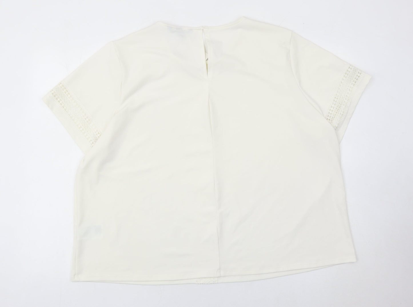 H&M Women Ivory Lace Trim Blouse Tunic Top XL Short Sleeve
