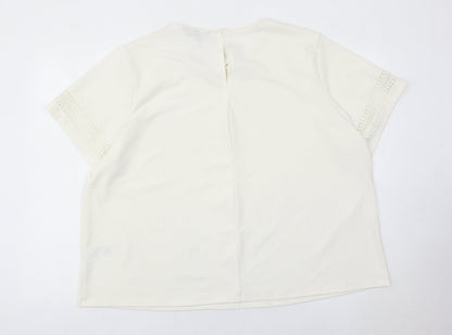 H&M Women Ivory Lace Trim Blouse Tunic Top XL Short Sleeve