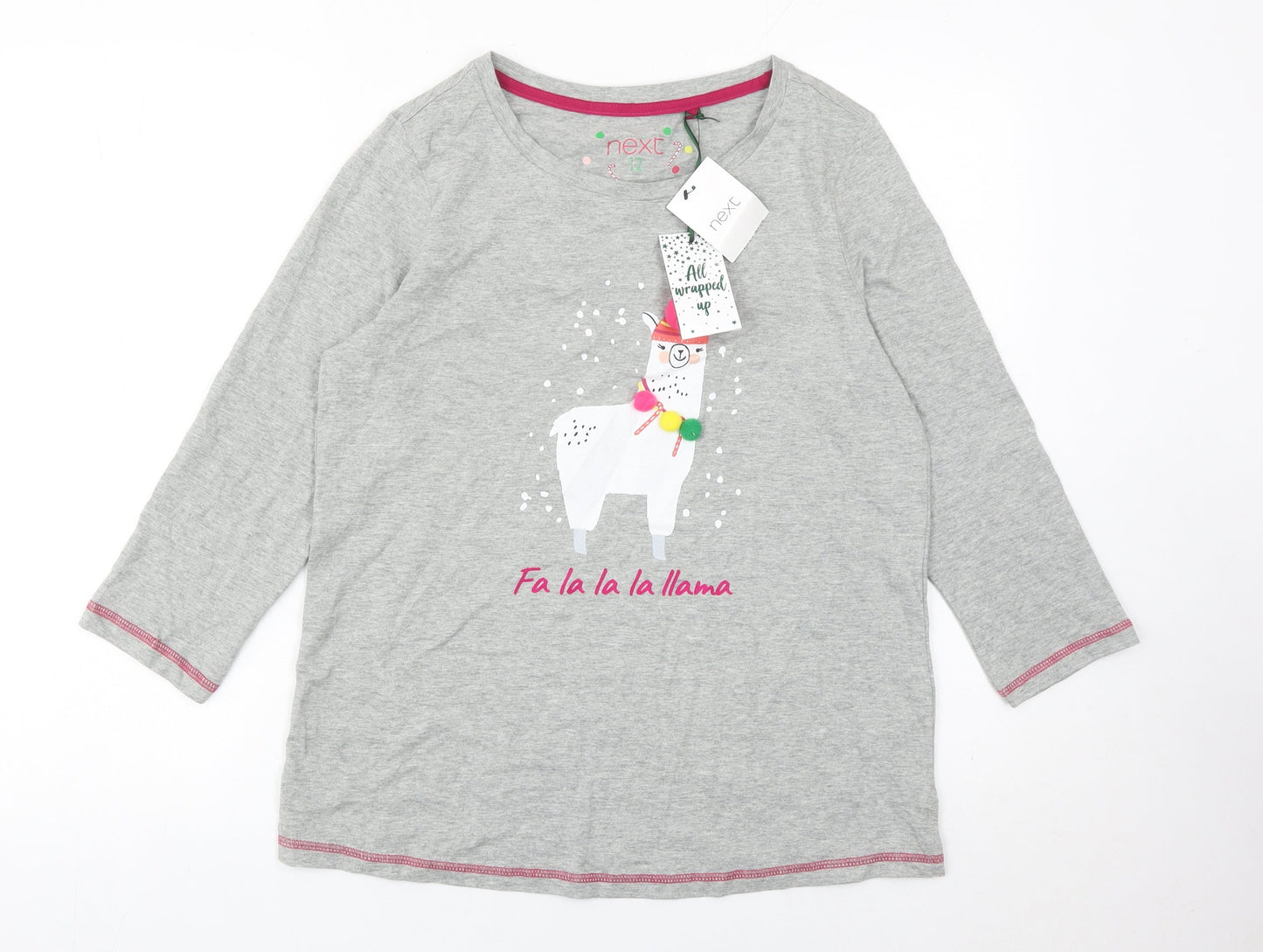 Next Womens Grey 3/4 Sleeve Cotton Christmas Llama T-Shirt Size 12