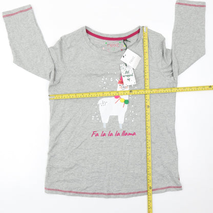 Next Womens Grey 3/4 Sleeve Cotton Christmas Llama T-Shirt Size 12