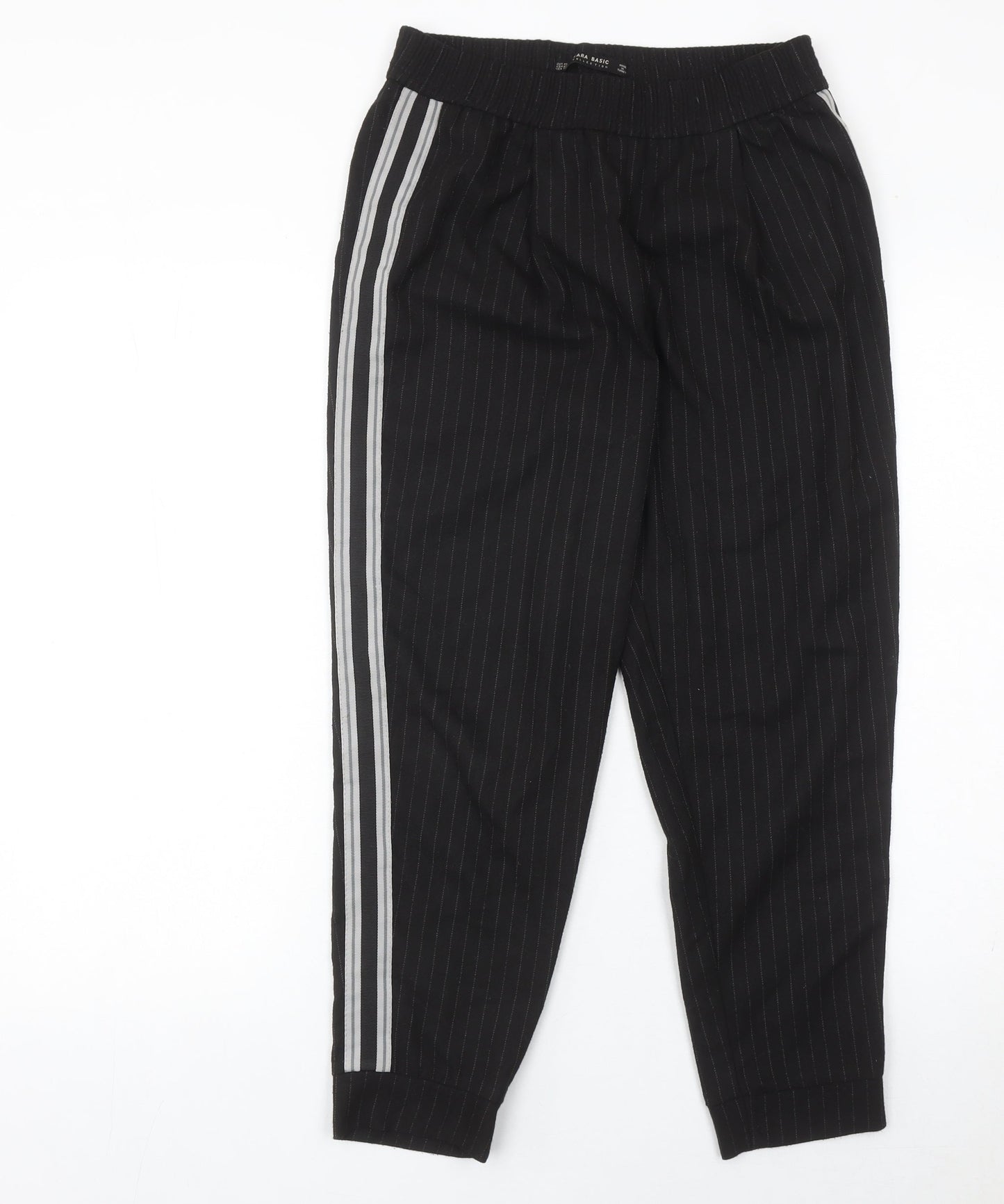 Zara Women Black XS Jogger Trousers Striped Casual Tapered