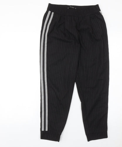 Zara Women Black XS Jogger Trousers Striped Casual Tapered