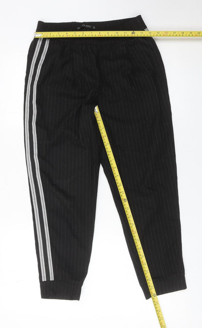 Zara Women Black XS Jogger Trousers Striped Casual Tapered