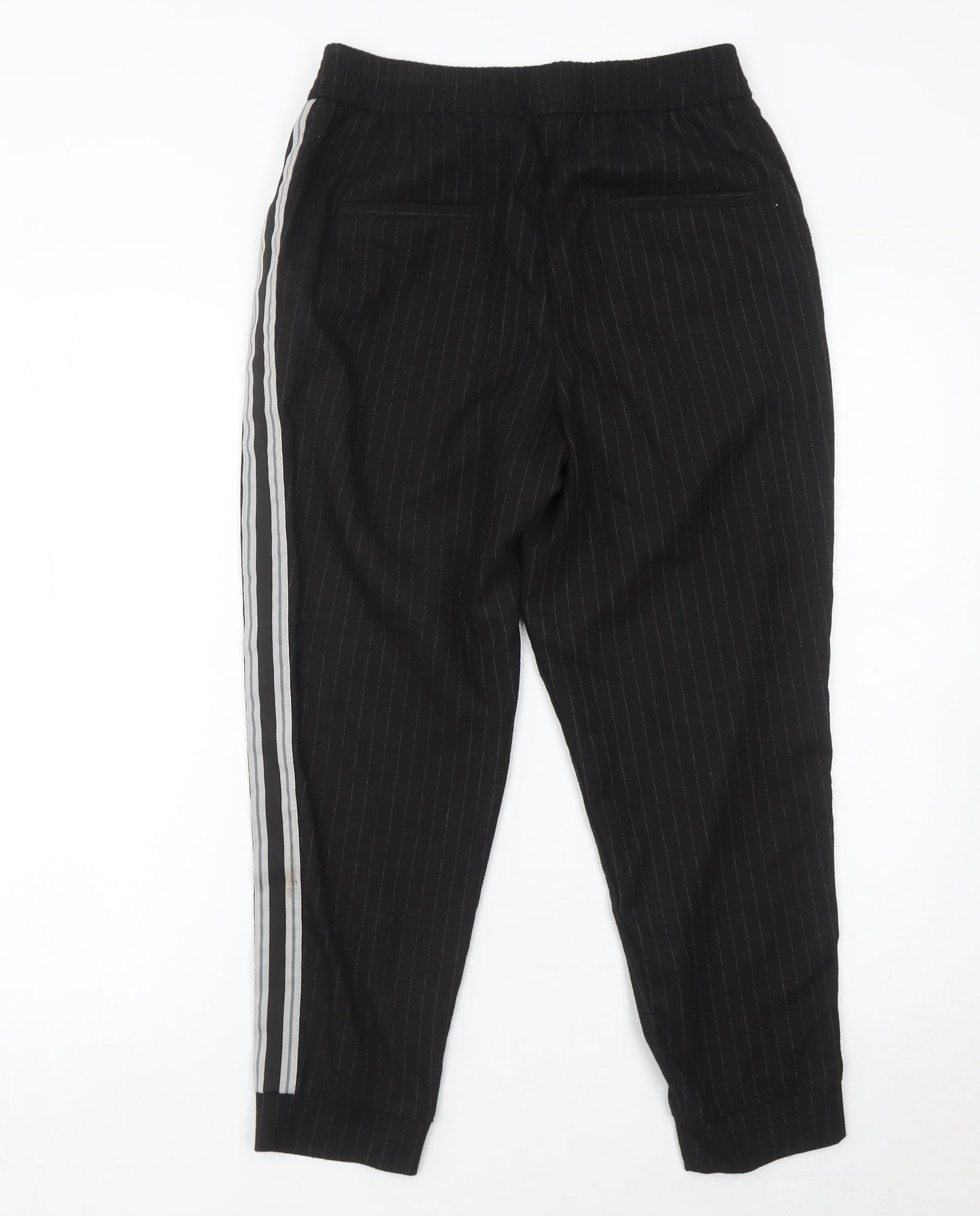 Zara Women Black XS Jogger Trousers Striped Casual Tapered