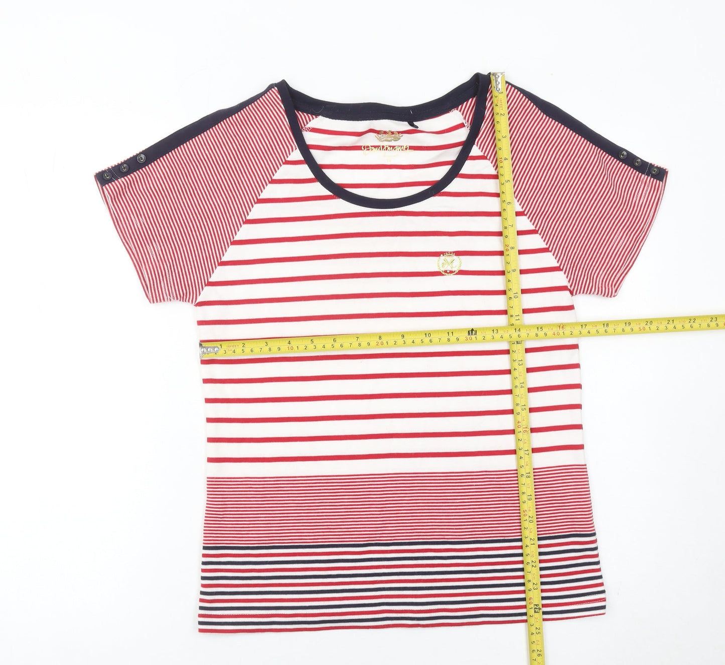 Domani Womens Red White Striped T-Shirt Size 12 Raglan Short Sleeve