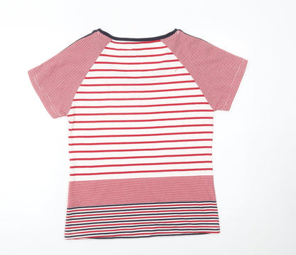 Domani Womens Red White Striped T-Shirt Size 12 Raglan Short Sleeve