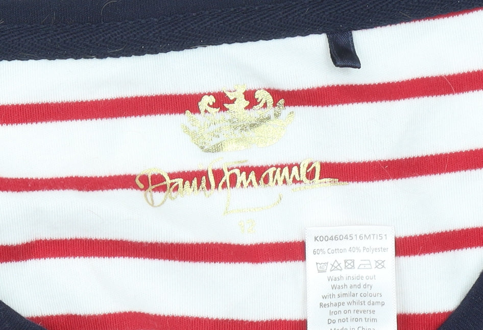 Domani Womens Red White Striped T-Shirt Size 12 Raglan Short Sleeve