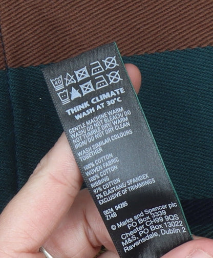 Marks and Spencer Men’s Brown Green Striped Polo Shirt Size M Long Sleeve