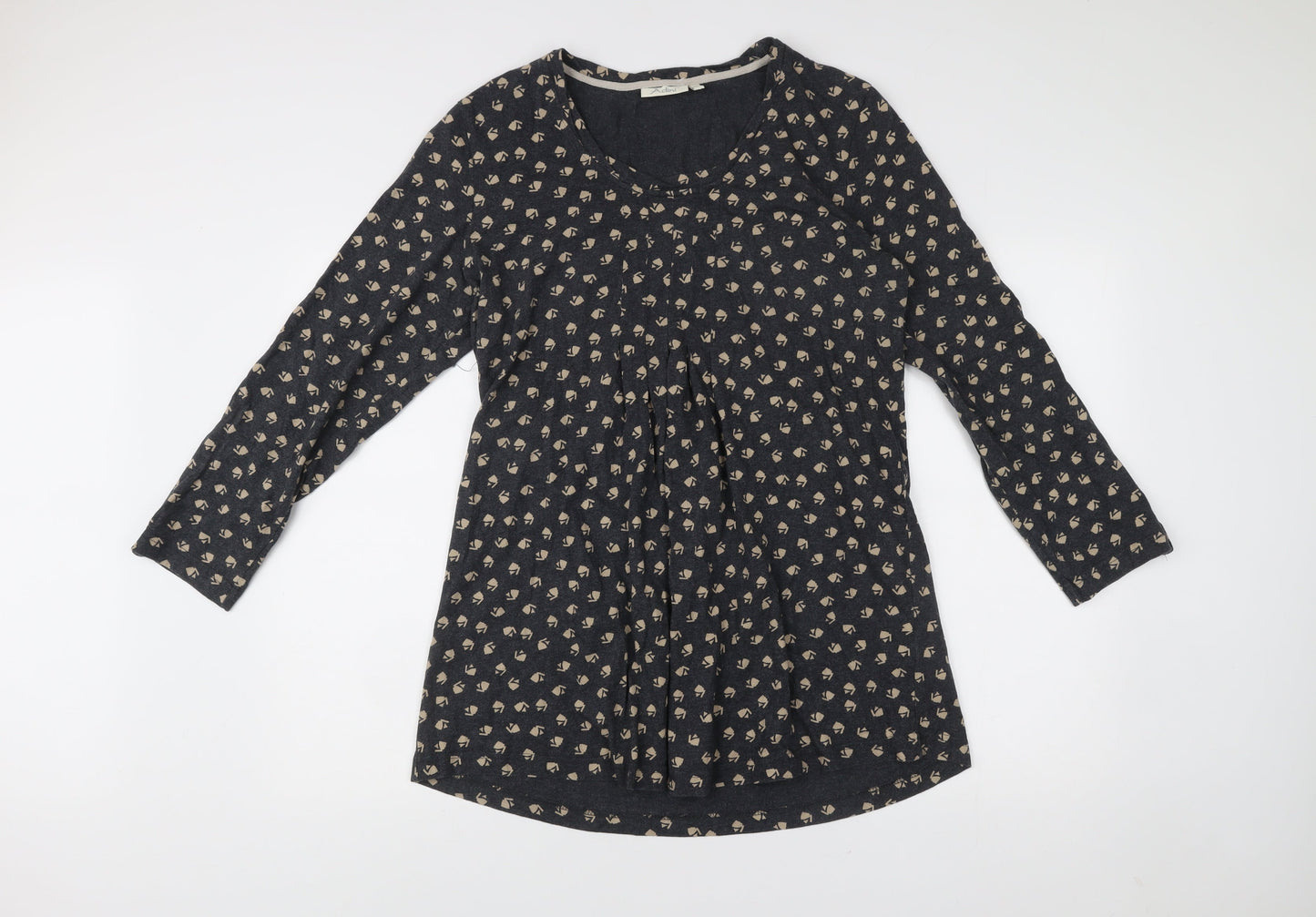 Adini Womens Black Floral Cotton Shift Dress L Long Sleeve