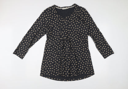 Adini Womens Black Floral Cotton Shift Dress L Long Sleeve