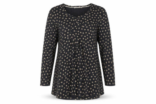 Adini Womens Black Floral Cotton Shift Dress L Long Sleeve