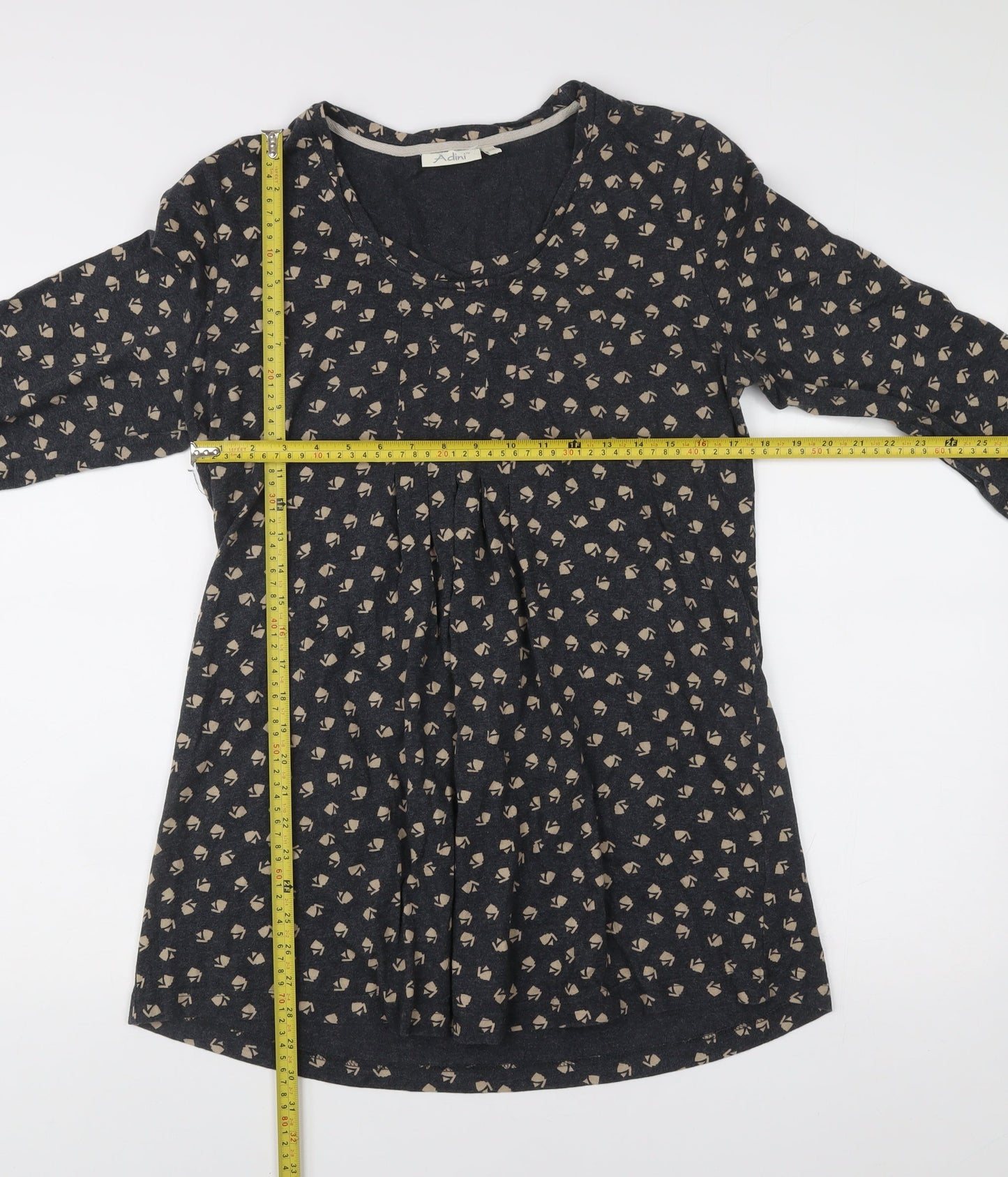Adini Womens Black Floral Cotton Shift Dress L Long Sleeve