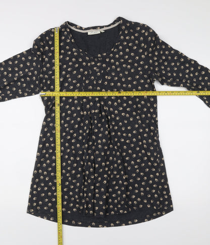 Adini Womens Black Floral Cotton Shift Dress L Long Sleeve