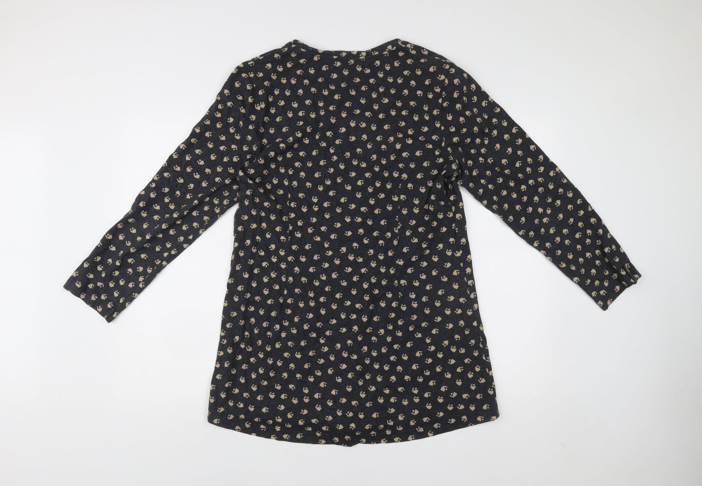 Adini Womens Black Floral Cotton Shift Dress L Long Sleeve