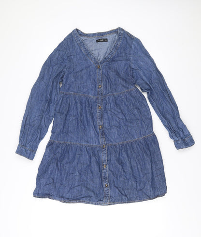 F&F Women’s Blue Denim Shirt Dress UK 6 Long Sleeve Casual