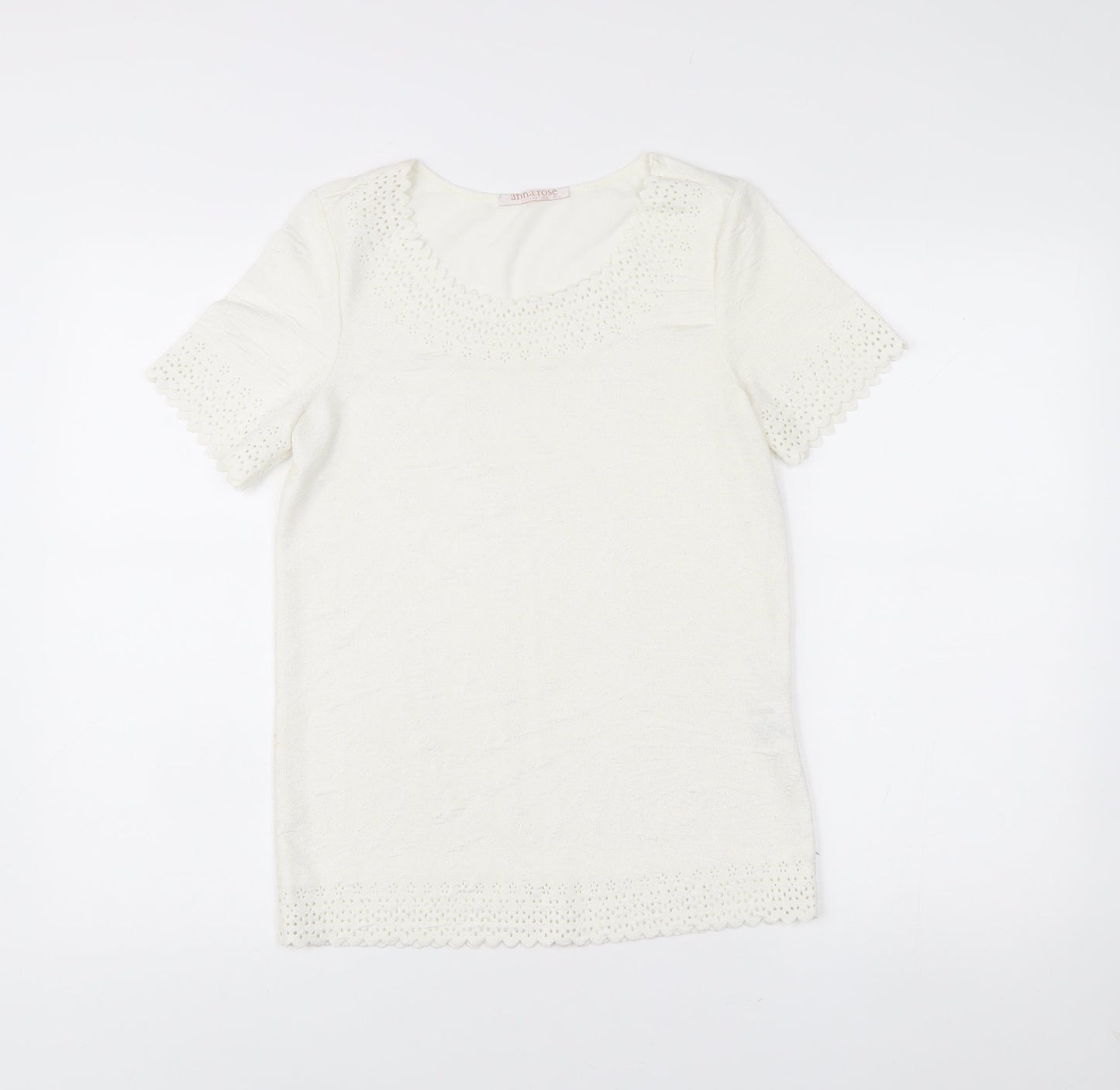Anna Rose Women’s Ivory Crochet Trim Short Sleeve T-Shirt S