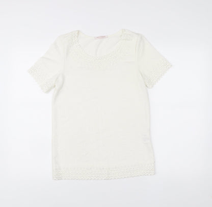 Anna Rose Women’s Ivory Crochet Trim Short Sleeve T-Shirt S