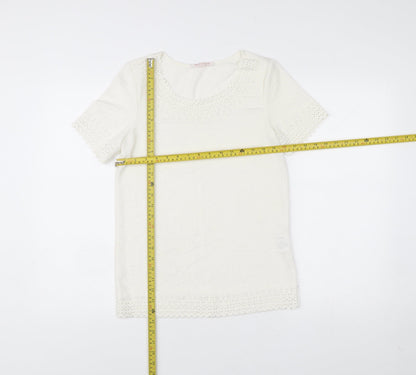 Anna Rose Women’s Ivory Crochet Trim Short Sleeve T-Shirt S