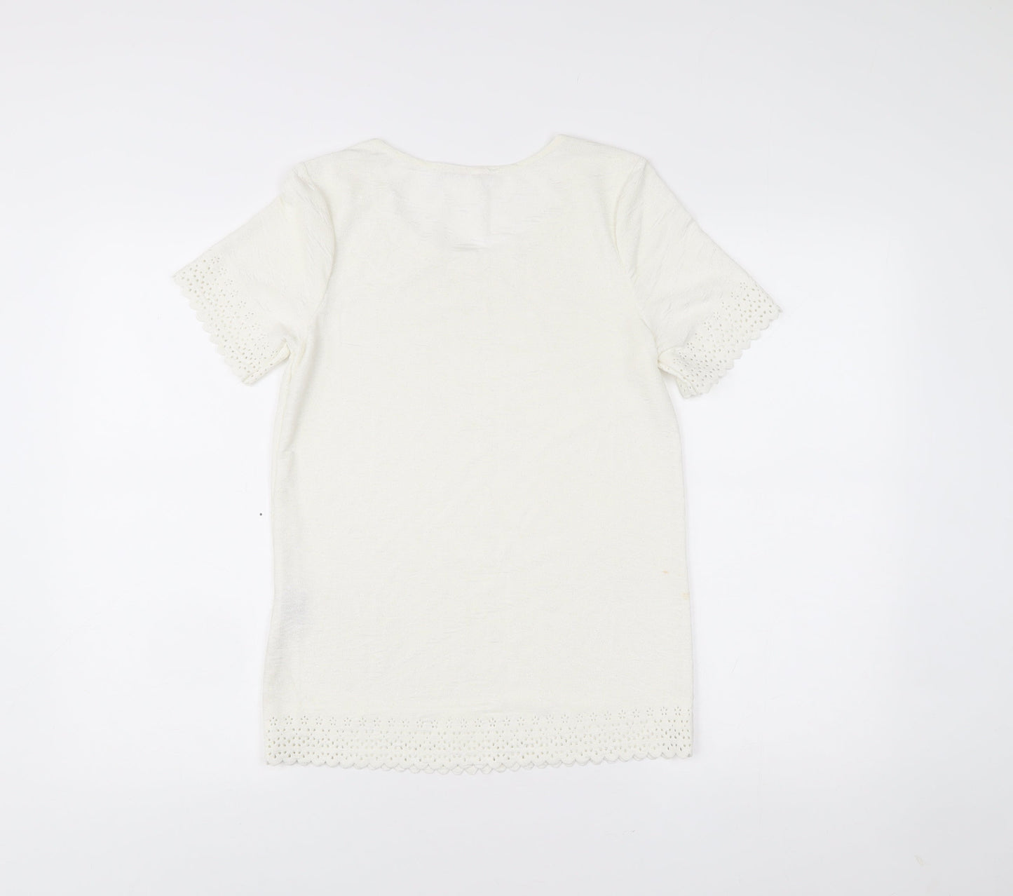 Anna Rose Women’s Ivory Crochet Trim Short Sleeve T-Shirt S