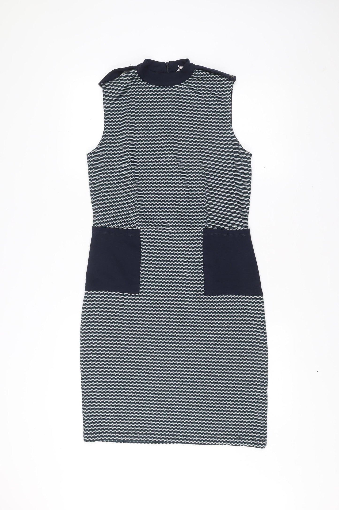 Tu Women Blue Stripe Shift Dress Size 8 Knee Length Sleeveless