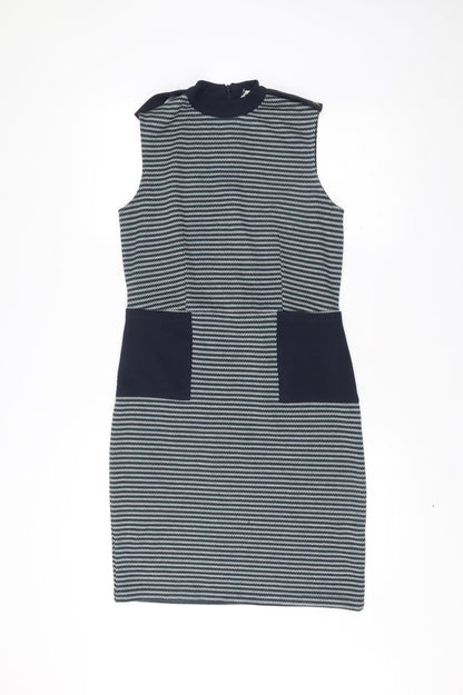 Tu Women Blue Stripe Shift Dress Size 8 Knee Length Sleeveless