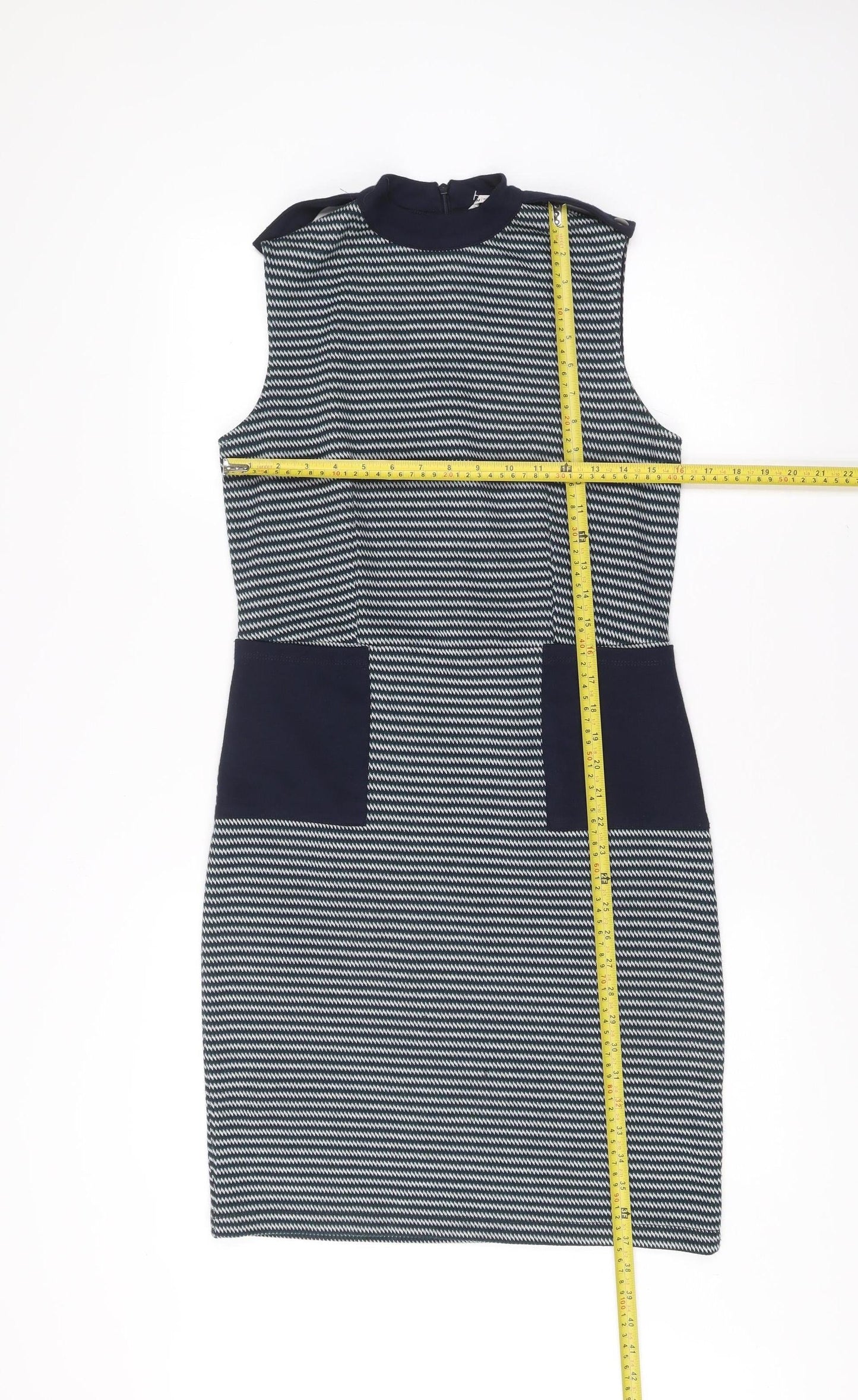 Tu Women Blue Stripe Shift Dress Size 8 Knee Length Sleeveless