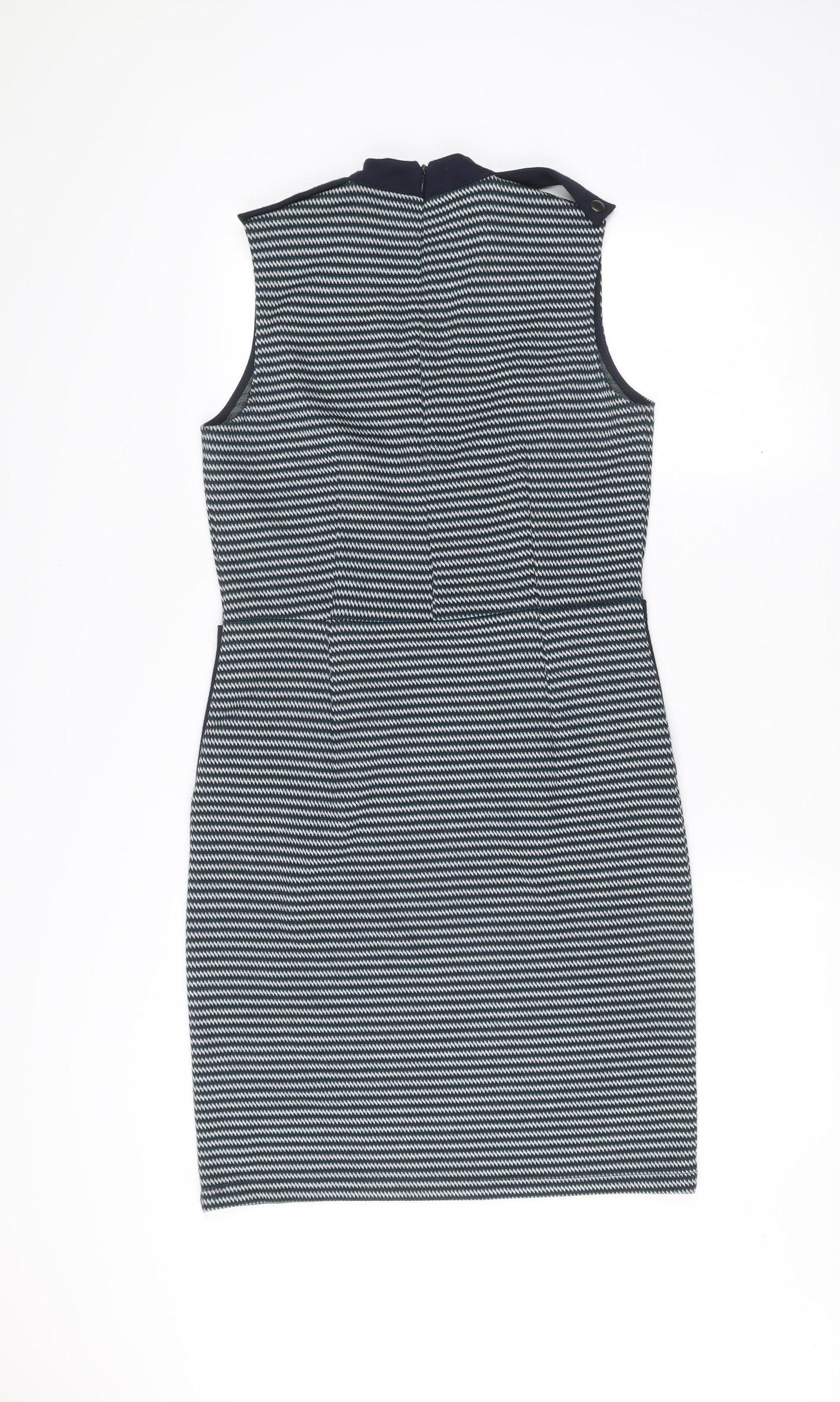 Tu Women Blue Stripe Shift Dress Size 8 Knee Length Sleeveless