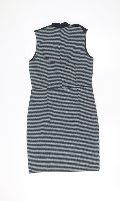 Tu Women Blue Stripe Shift Dress Size 8 Knee Length Sleeveless
