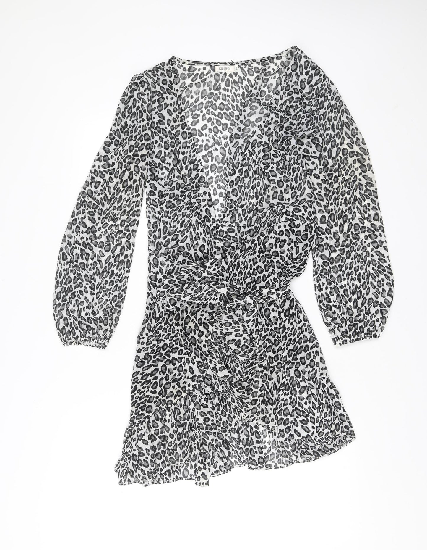Kilibbi Women's Black Leopard Print Short A-Line Dress S