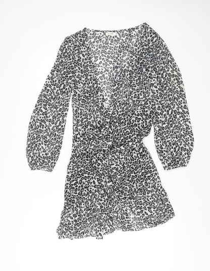 Kilibbi Women's Black Leopard Print Short A-Line Dress S