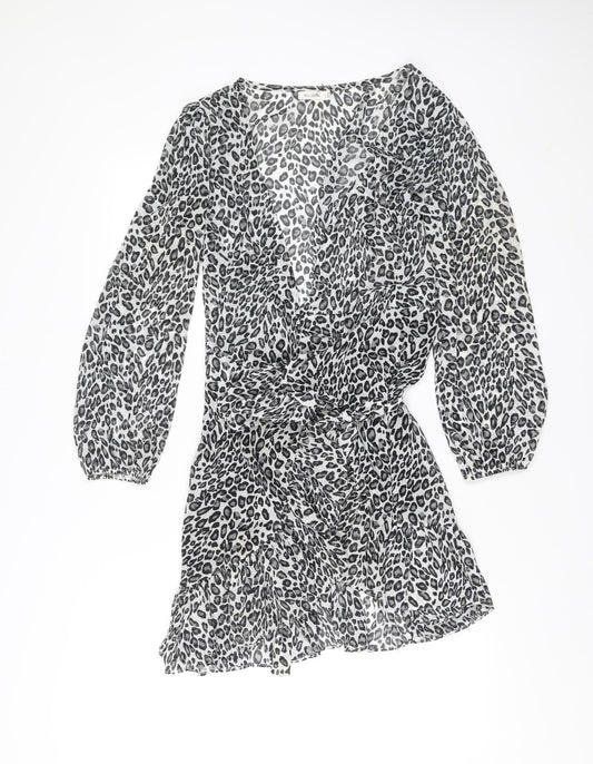 Kilibbi Women's Black Leopard Print Short A-Line Dress S