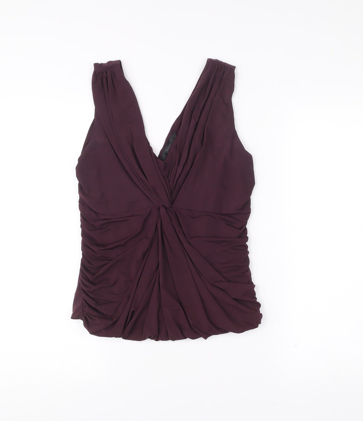 Coast Womens Purple Size 14 Sleeveless V-Neck Ruched Wrap Blouse