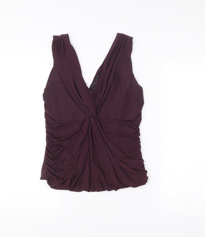 Coast Womens Purple Size 14 Sleeveless V-Neck Ruched Wrap Blouse