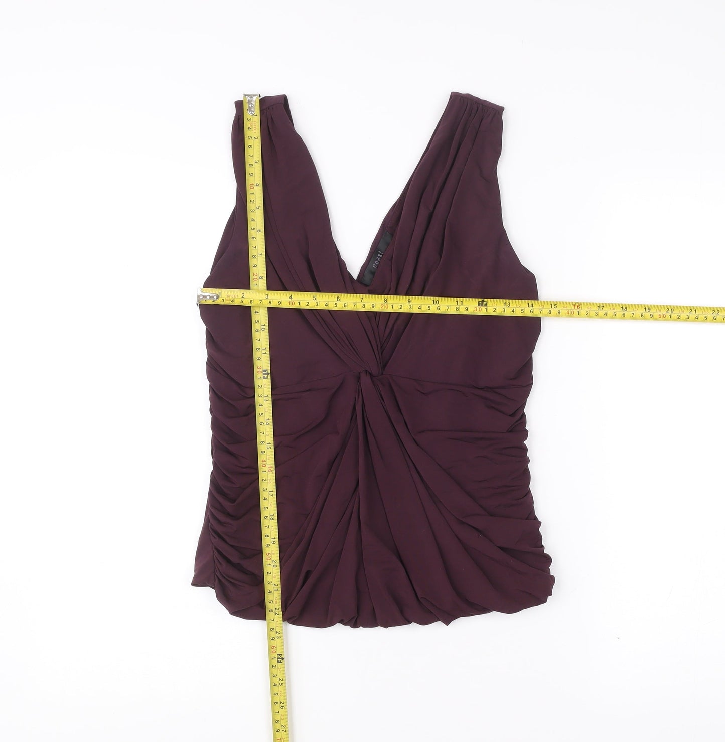 Coast Womens Purple Size 14 Sleeveless V-Neck Ruched Wrap Blouse