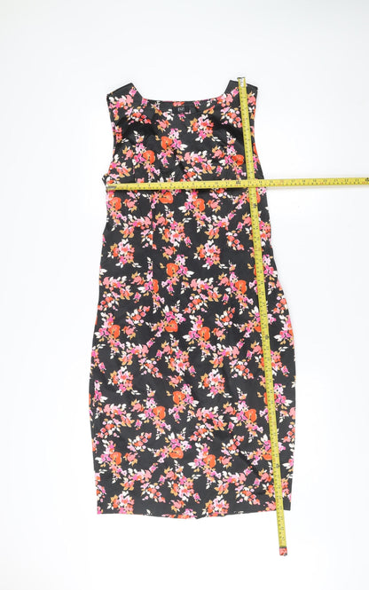 F&F Womens Black Floral Sheath Dress Size 12 Sleeveless Scoop Neck