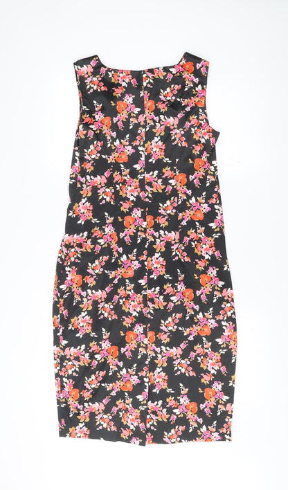 F&F Womens Black Floral Sheath Dress Size 12 Sleeveless Scoop Neck