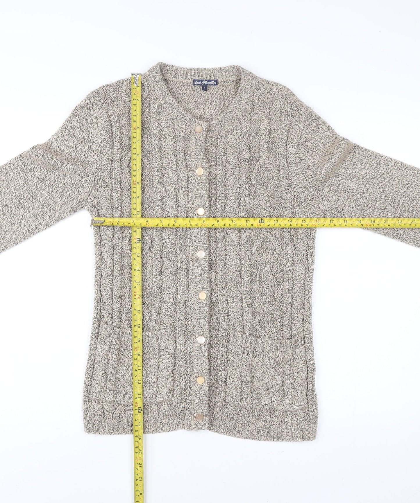 Sarah Hamilton Women Beige Small Cable Knit Cardigan Jumper