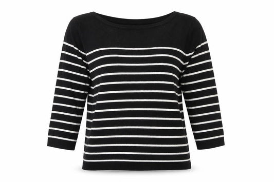 H&M Women Black White Striped Pullover Jumper Size 12 3/4 Sleeve