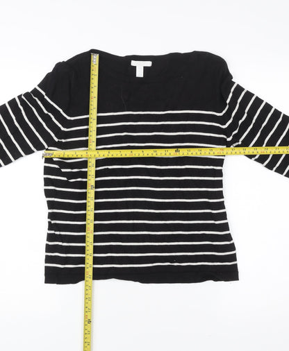H&M Women Black White Striped Pullover Jumper Size 12 3/4 Sleeve