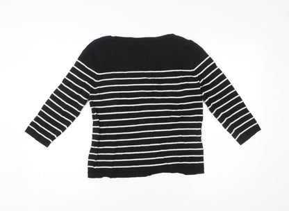 H&M Women Black White Striped Pullover Jumper Size 12 3/4 Sleeve