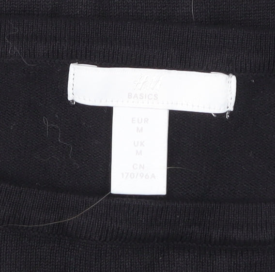 H&M Women Black White Striped Pullover Jumper Size 12 3/4 Sleeve