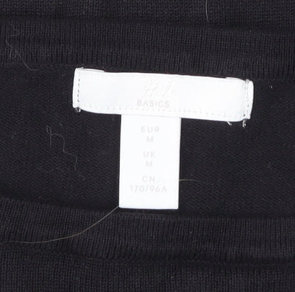 H&M Women Black White Striped Pullover Jumper Size 12 3/4 Sleeve