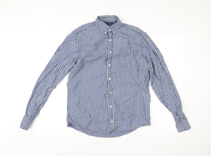 Tommy Hilfiger Men’s Blue Striped Dress Shirt M Long Sleeve Cotton